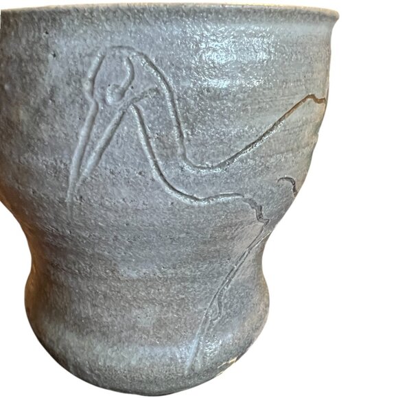 Pair of Handcrafted Pottery Mugs w Etched Cranes Anne Meyer - Picture 7 of 13